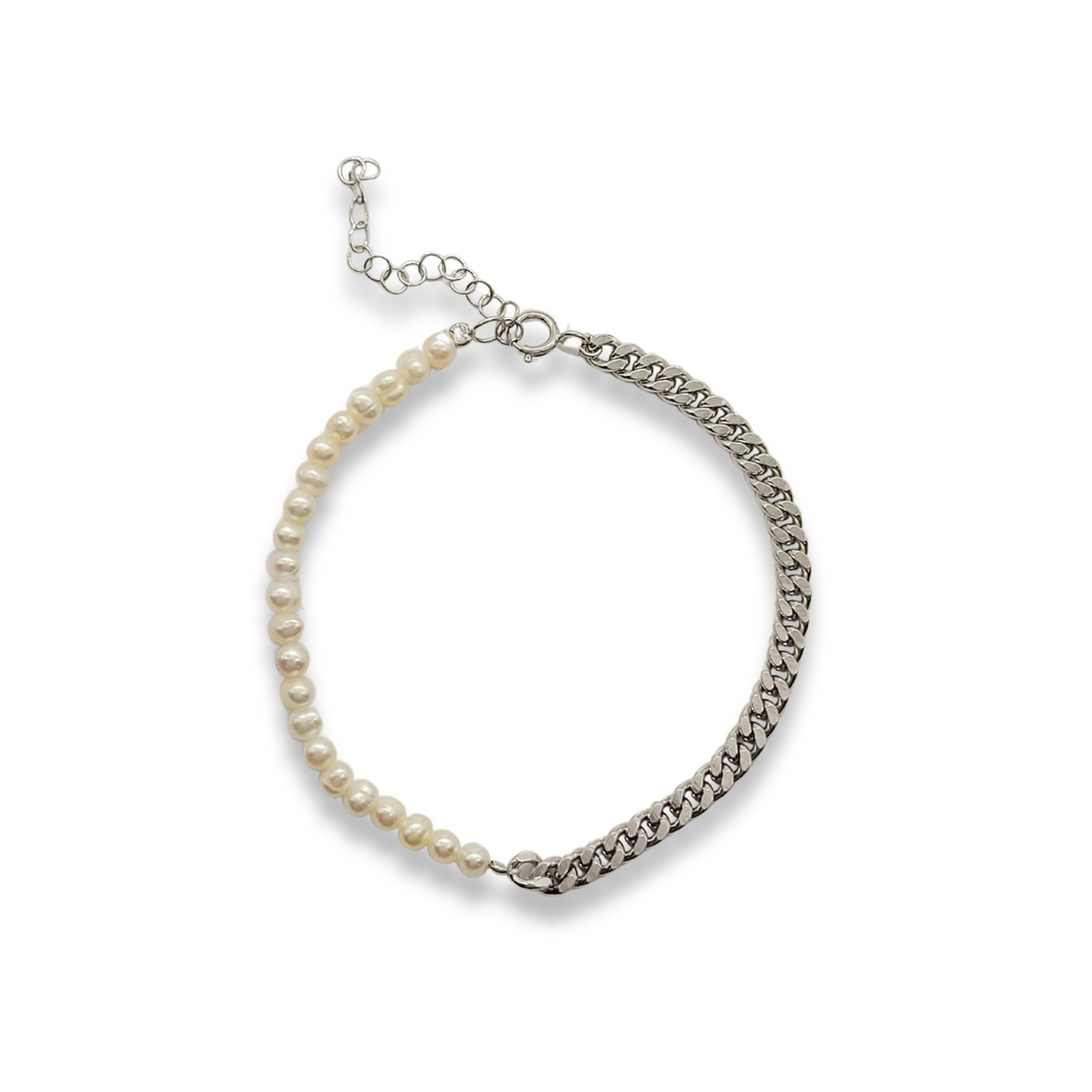 Pulsera Plateada con Perlas