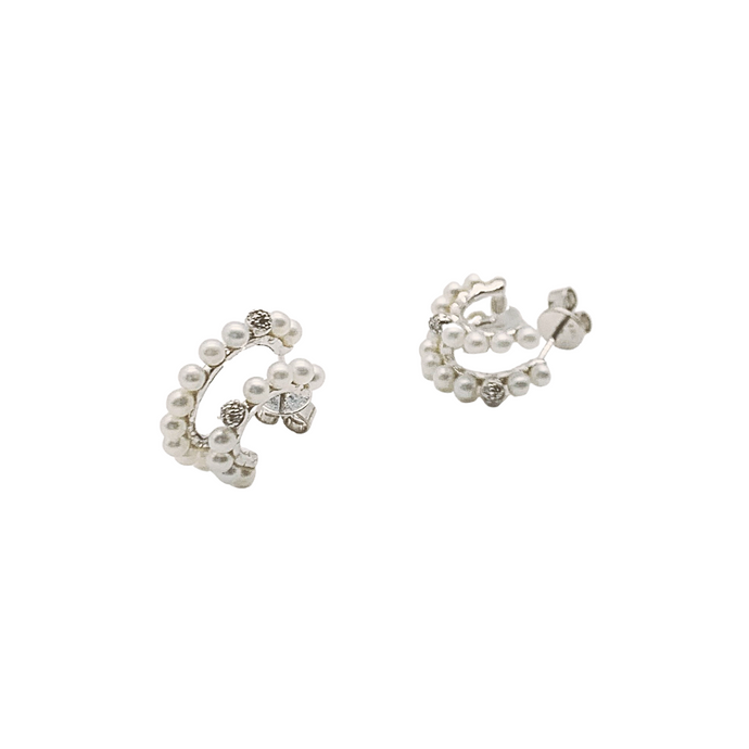 Aretes Huggies con Perlas - D'Santos Joyeros